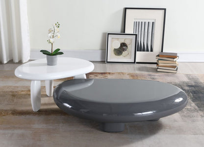 46" Gray Wood and Steel Oval Coffee Table HomeRoots