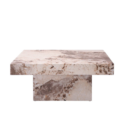 36" Natural Cement Square Pedestal Coffee Table HomeRoots