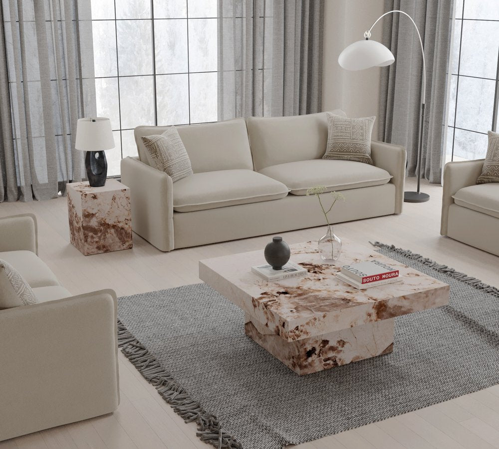 36" Natural Cement Square Pedestal Coffee Table HomeRoots