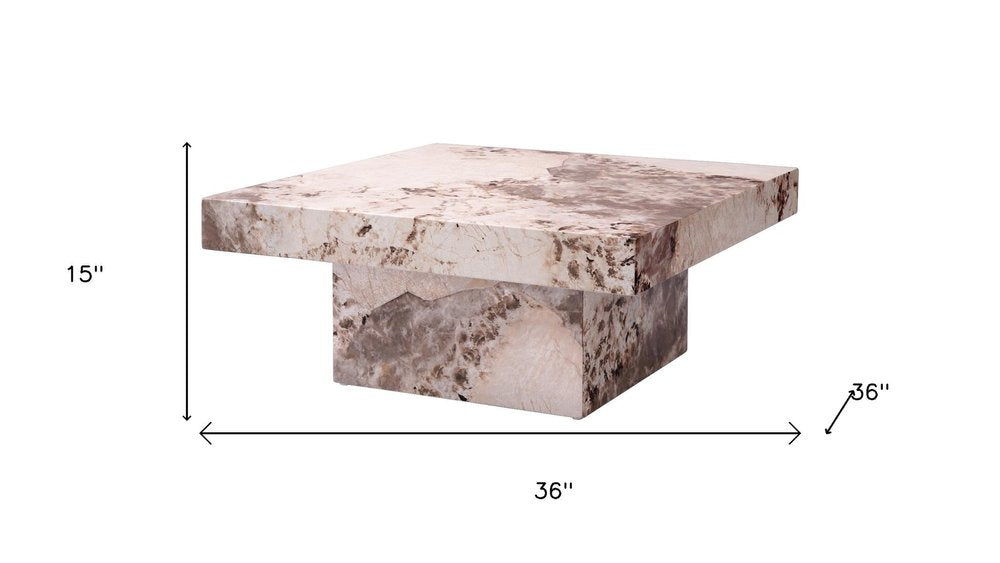 36" Natural Cement Square Pedestal Coffee Table HomeRoots