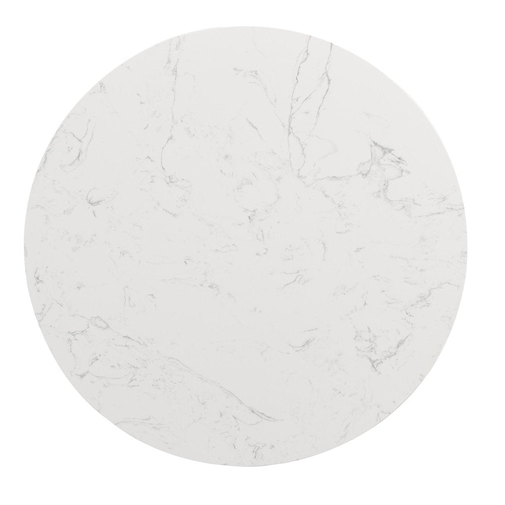 35" White Black and Gold Faux Marble and Steel Round Pedestal Coffee Table HomeRoots