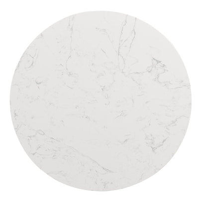 35" White Black and Gold Faux Marble and Steel Round Pedestal Coffee Table HomeRoots