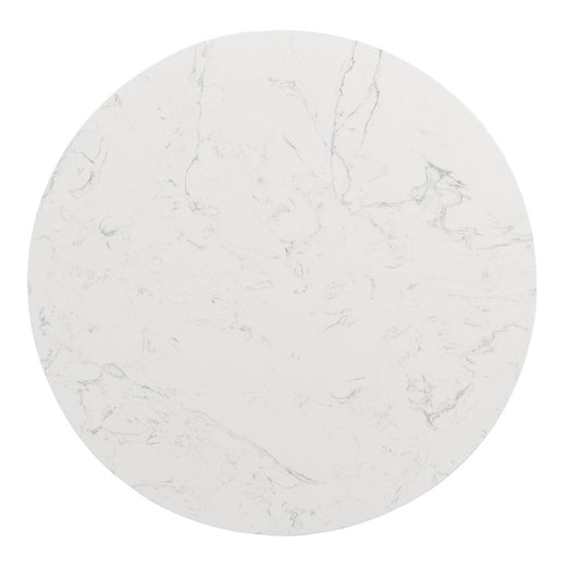 35" White Black and Gold Faux Marble and Steel Round Pedestal Coffee Table