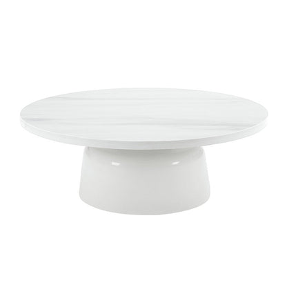 40" White Faux Marble and Wood Round Pedestal Coffee Table HomeRoots