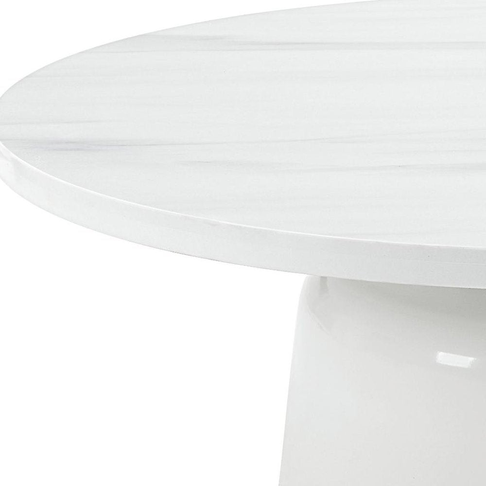 40" White Faux Marble and Wood Round Pedestal Coffee Table — view 3