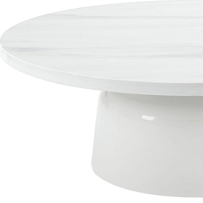 40" White Faux Marble and Wood Round Pedestal Coffee Table HomeRoots