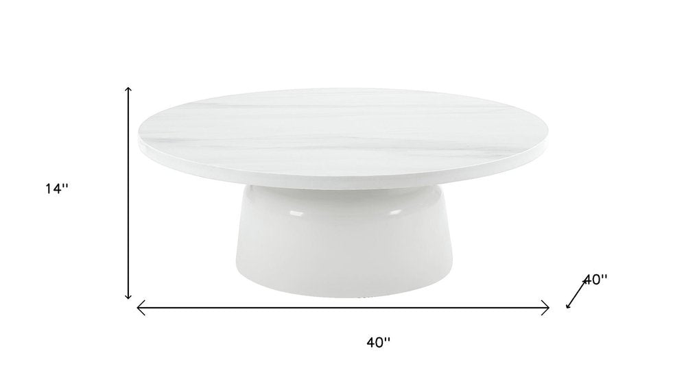 40" White Faux Marble and Wood Round Pedestal Coffee Table — view 5