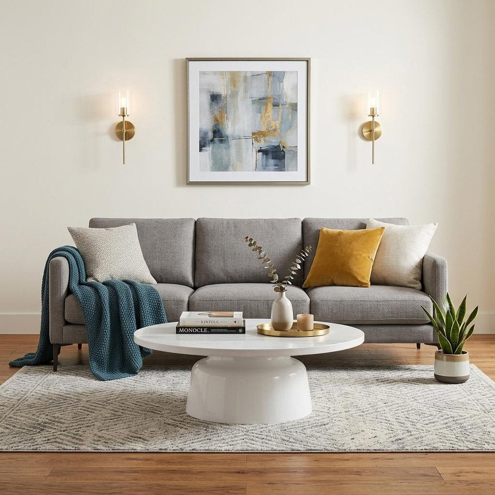 40" White Faux Marble and Wood Round Pedestal Coffee Table — view 6