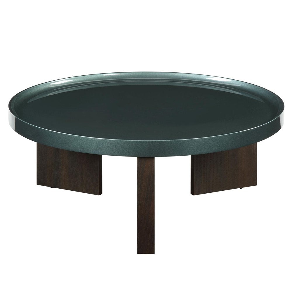35" Dark Green and Oak Wood Round Coffee Table HomeRoots
