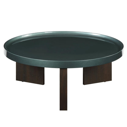 35" Dark Green and Oak Wood Round Coffee Table HomeRoots