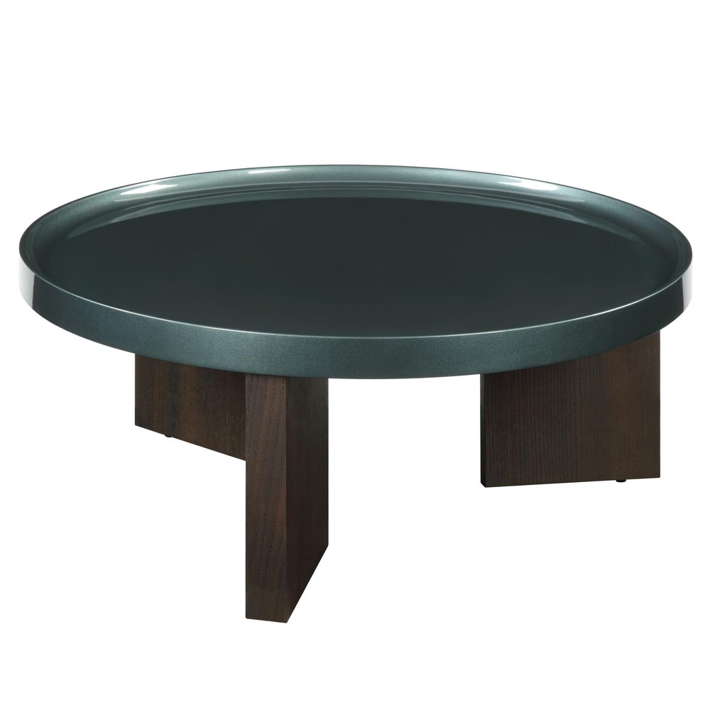 35" Dark Green and Oak Wood Round Coffee Table HomeRoots