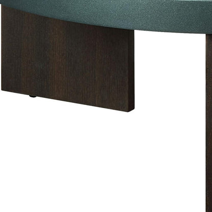 35" Dark Green and Oak Wood Round Coffee Table