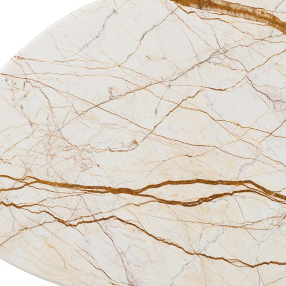 47" Natural and Brown Genuine Marble and Wood Oval Coffee Table HomeRoots