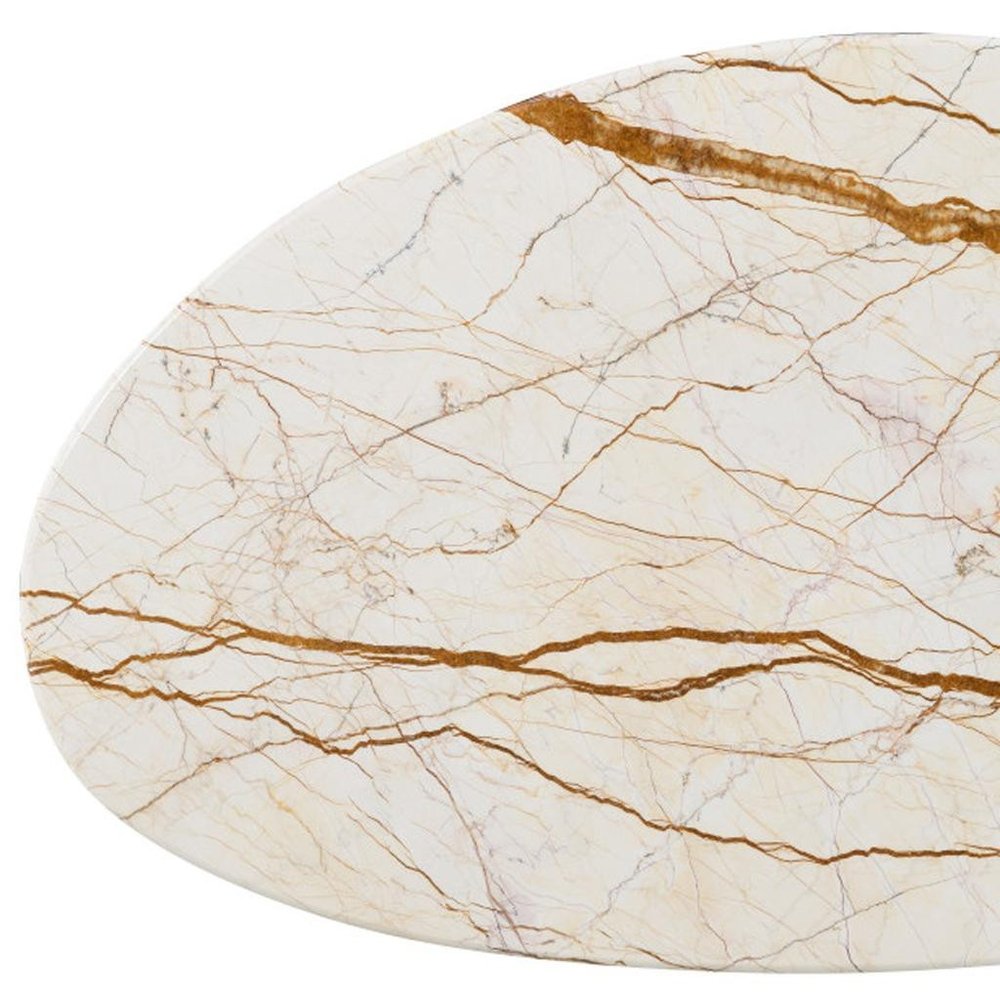 47" Natural and Brown Genuine Marble and Wood Oval Coffee Table HomeRoots