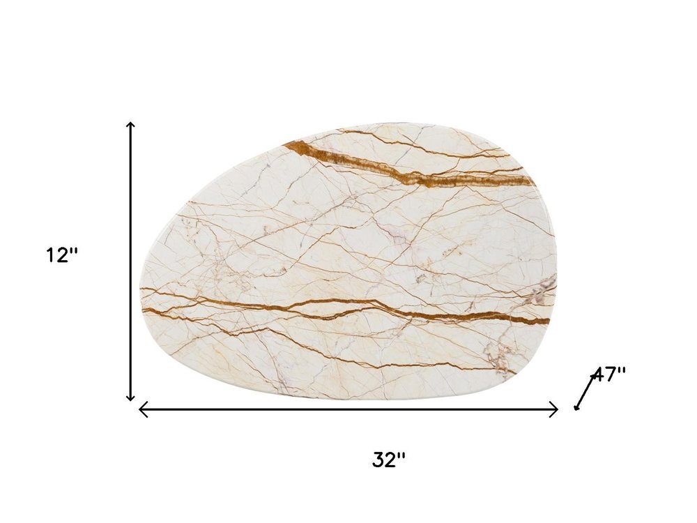 47" Natural and Brown Genuine Marble and Wood Oval Coffee Table HomeRoots