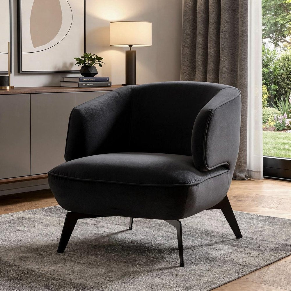 28" Black Velvet and Steel Lounge Chair HomeRoots