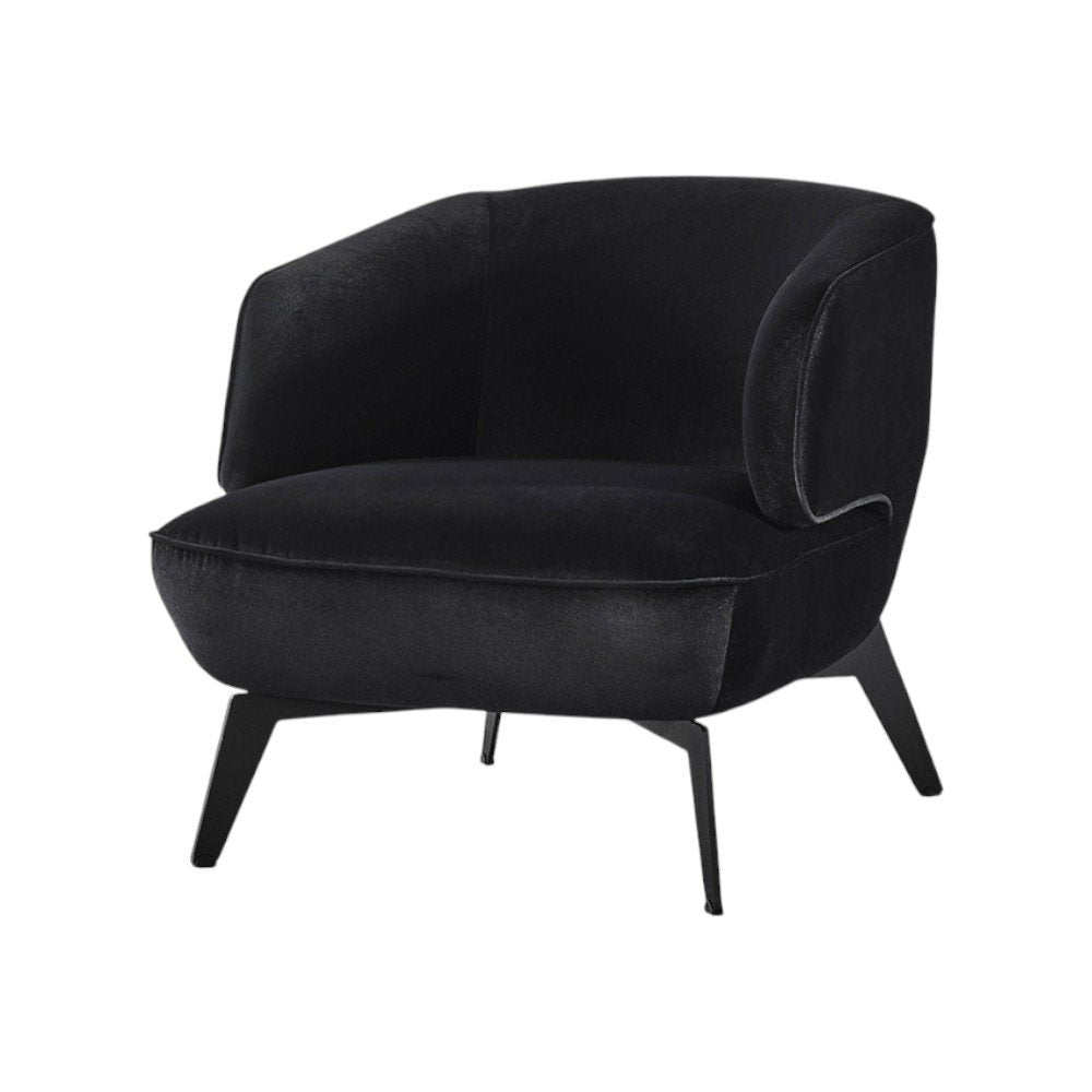 28" Black Velvet and Steel Lounge Chair HomeRoots