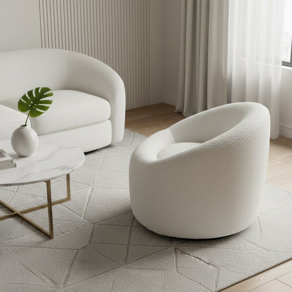 33" White Boucle Swivel Lounge Chair HomeRoots