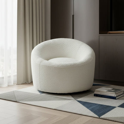 33" White Boucle Swivel Lounge Chair HomeRoots