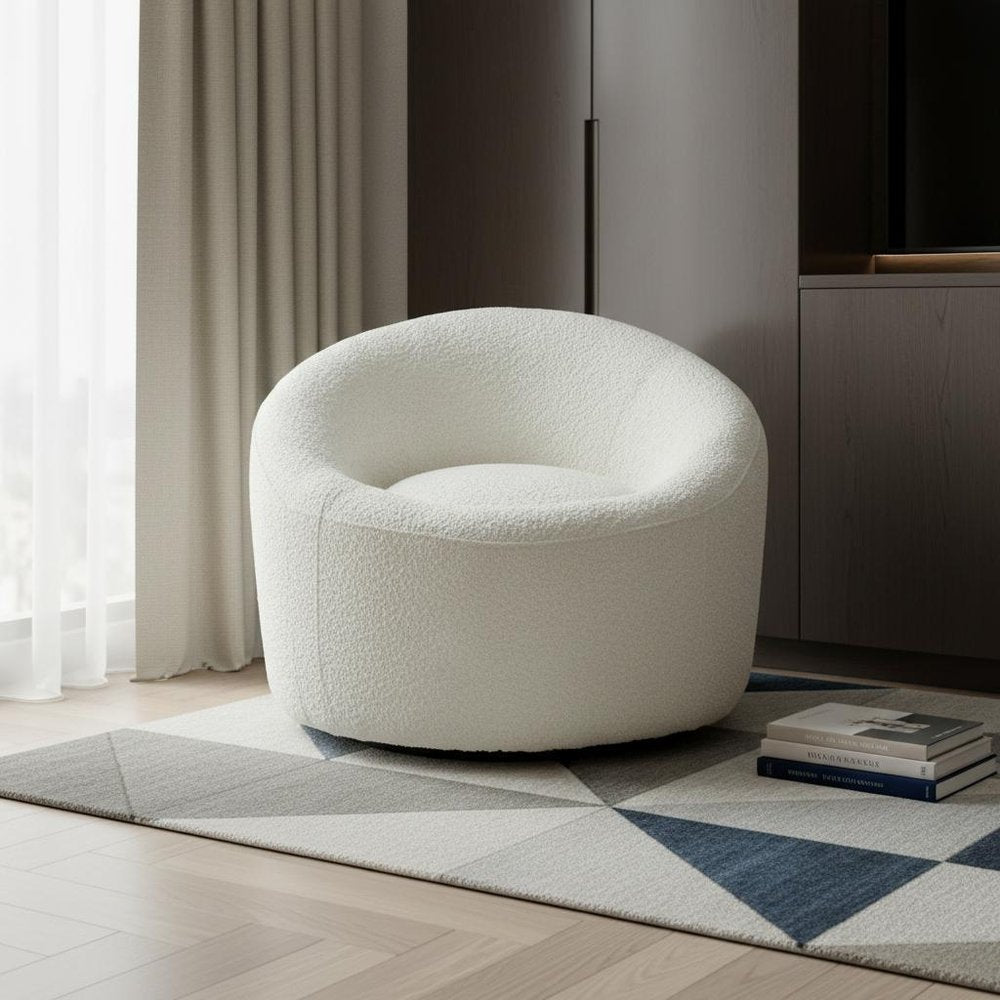 33" White Boucle Swivel Lounge Chair HomeRoots