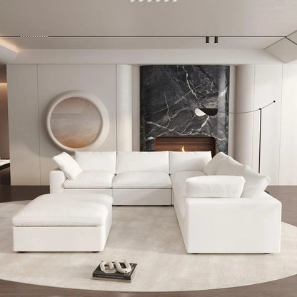 White Linen Blend Modular L Shaped Six Piece Corner Sectional HomeRoots