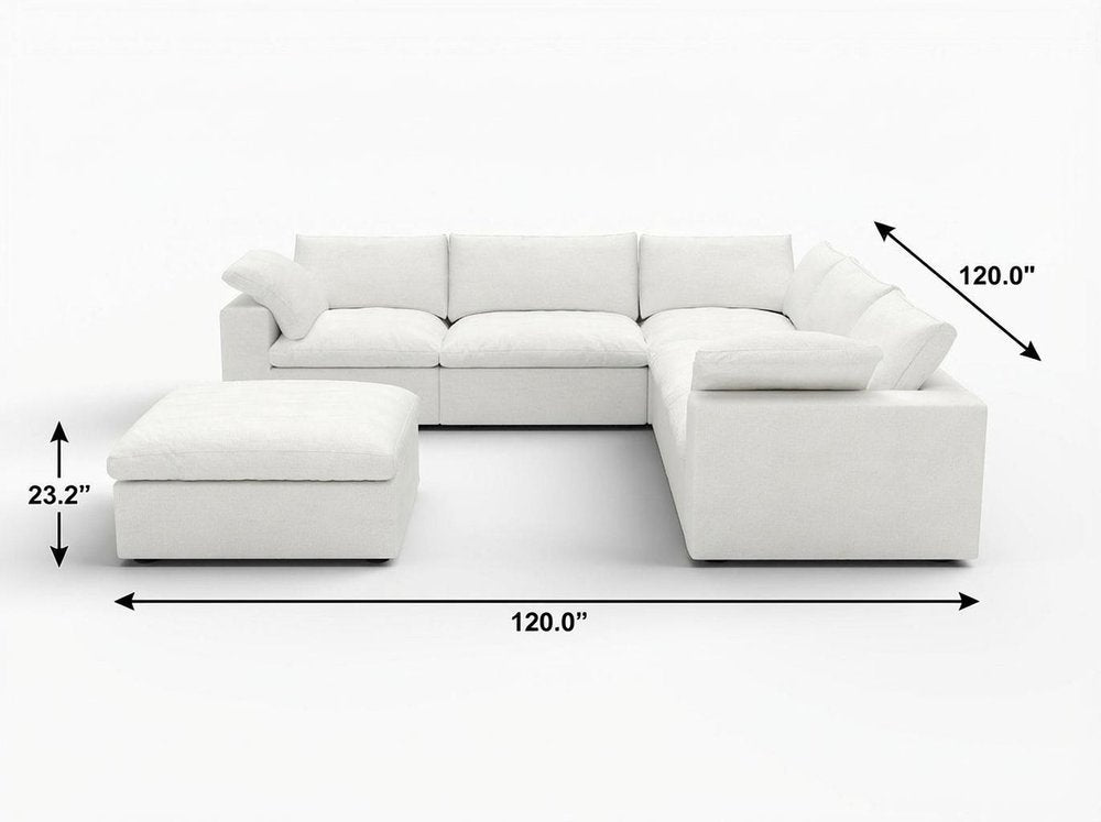 White Linen Blend Modular L Shaped Six Piece Corner Sectional With Ottoman HomeRoots