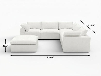 White Linen Blend Modular L Shaped Six Piece Corner Sectional With Ottoman HomeRoots