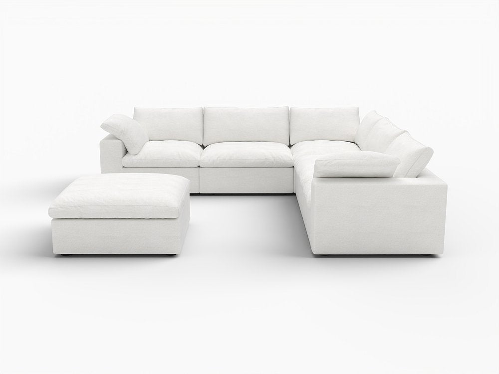 White Linen Blend Modular L Shaped Six Piece Corner Sectional With Ottoman HomeRoots