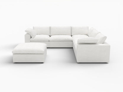 White Linen Blend Modular L Shaped Six Piece Corner Sectional With Ottoman HomeRoots