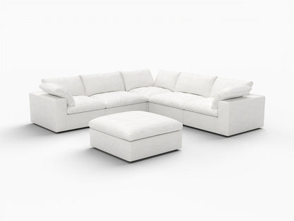 White Linen Blend Modular L Shaped Six Piece Corner Sectional With Ottoman HomeRoots