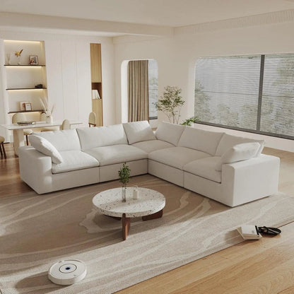 White Linen Blend Modular L Shaped Five Piece Corner Sectional HomeRoots