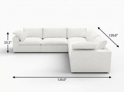 White Linen Blend Modular L Shaped Five Piece Corner Sectional HomeRoots