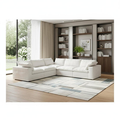 White Linen Blend Modular L Shaped Five Piece Corner Sectional HomeRoots