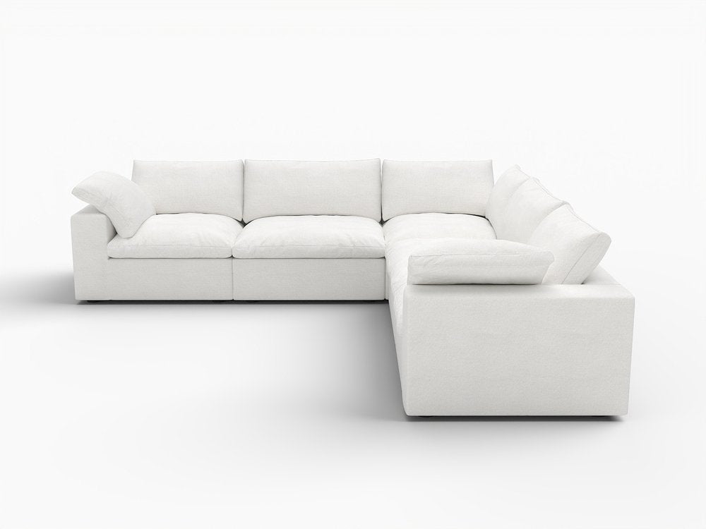 White Linen Blend Modular L Shaped Five Piece Corner Sectional HomeRoots
