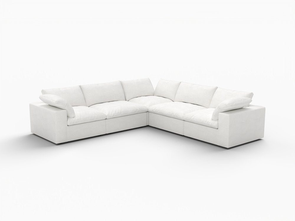 White Linen Blend Modular L Shaped Five Piece Corner Sectional HomeRoots