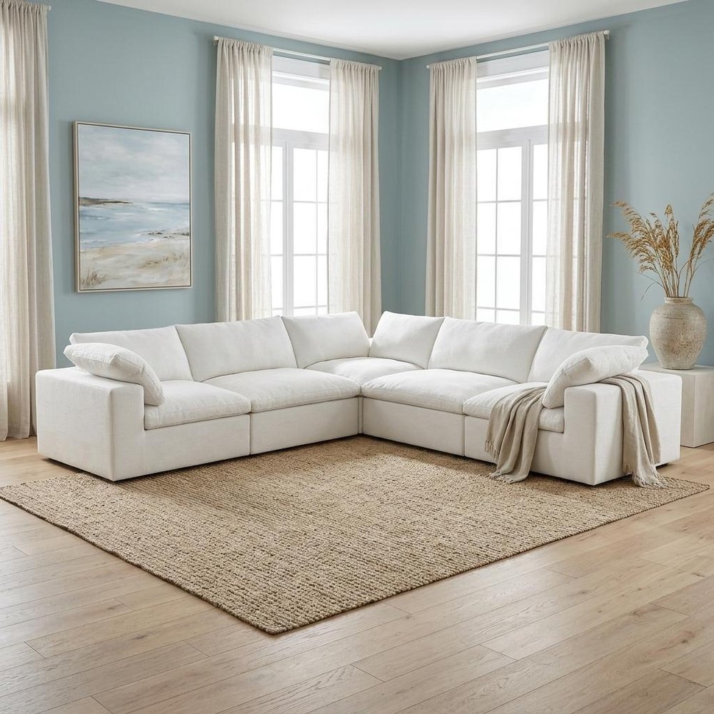 White Linen Blend Modular L Shaped Five Piece Corner Sectional HomeRoots