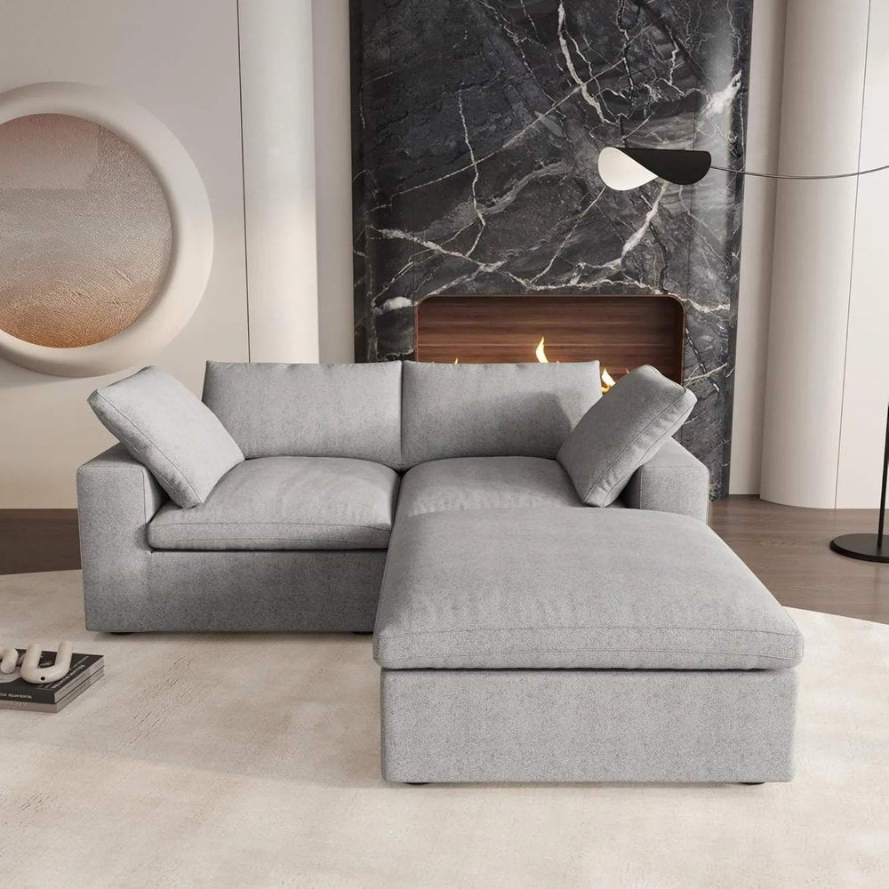 Light Gray Linen Blend Modular L Shaped Three Piece Corner Sectional HomeRoots