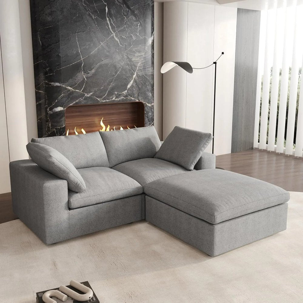 Light Gray Linen Blend Modular L Shaped Three Piece Corner Sectional HomeRoots