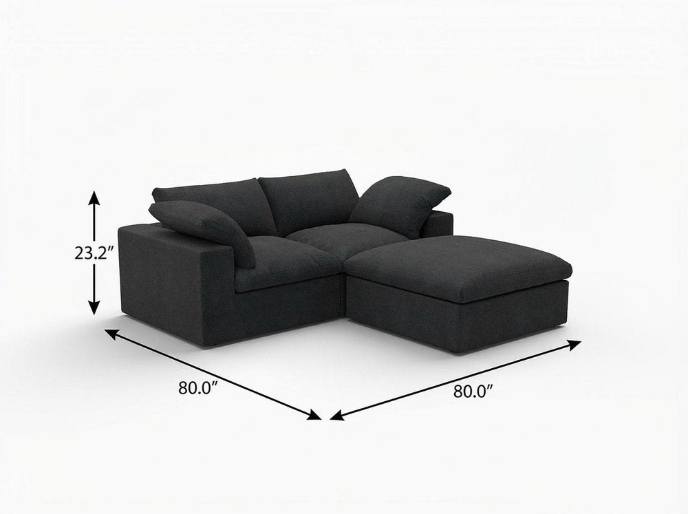 79" Light Gray and Black Linen Blend Modular Loveseat With Storage HomeRoots