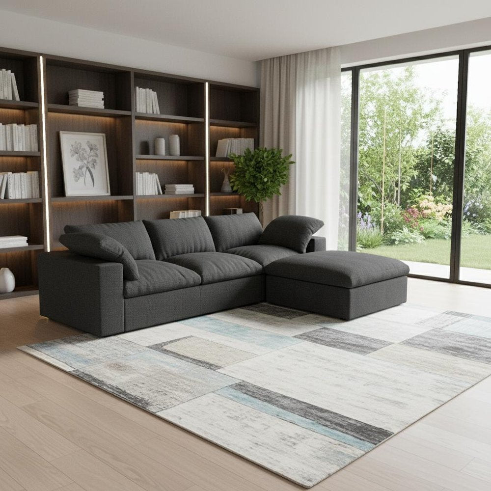 Light Gray Linen Blend Modular L Shaped Three Piece Corner Sectional HomeRoots
