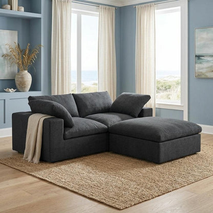 79" Light Gray and Black Linen Blend Modular Loveseat With Storage HomeRoots