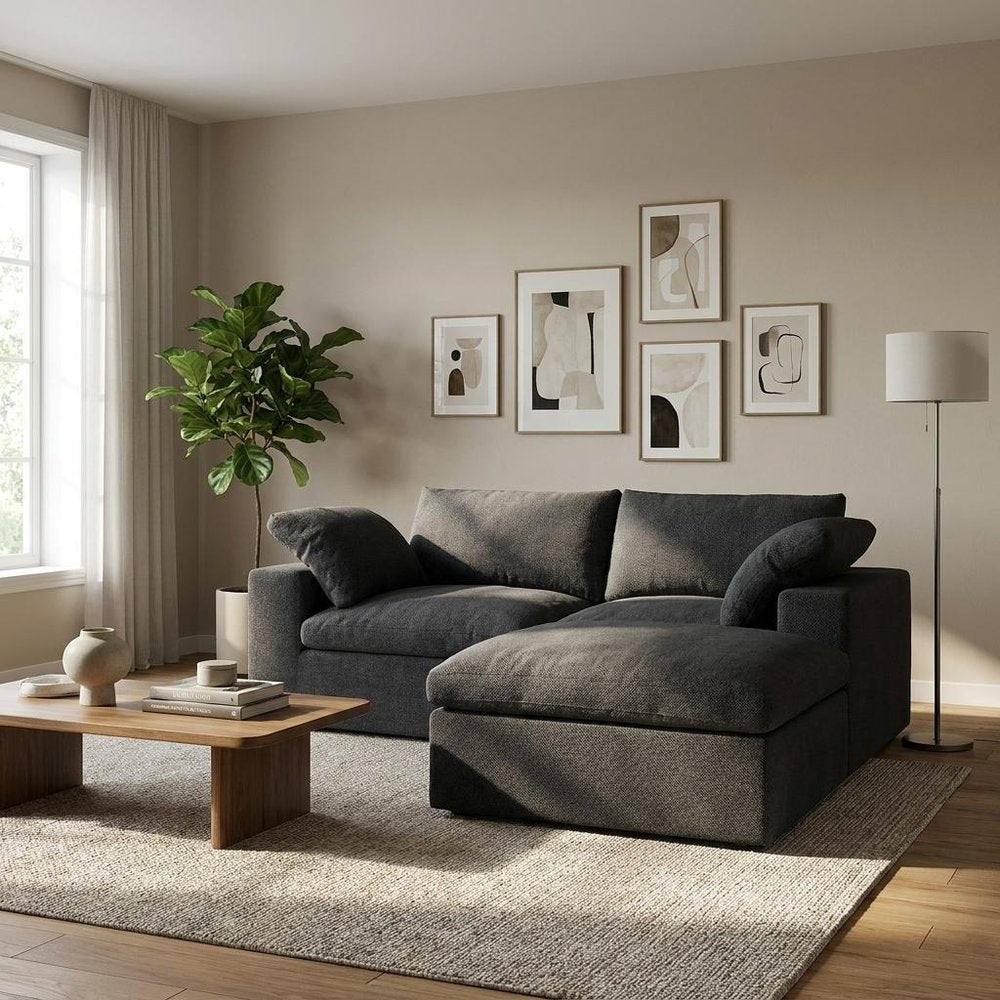 79" Light Gray and Black Linen Blend Modular Loveseat With Storage HomeRoots