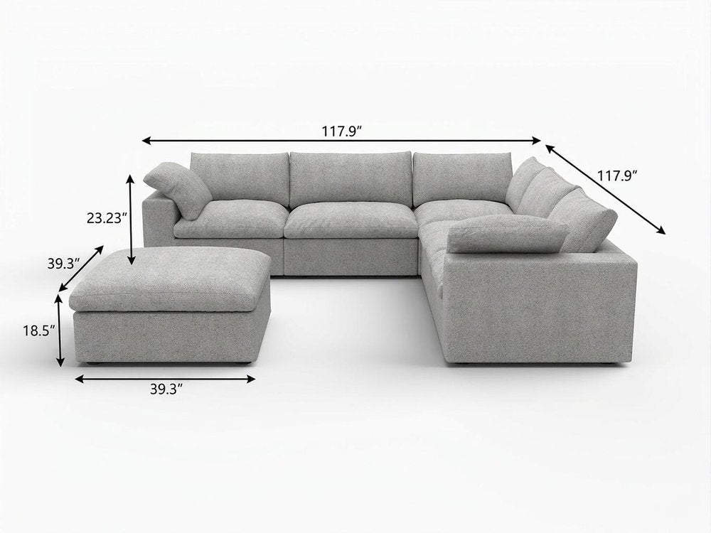 Light Gray Linen Blend Modular L Shaped Six Piece Corner Sectional With Ottoman HomeRoots