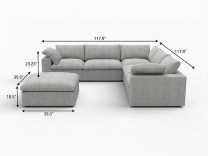 Light Gray Linen Blend Modular L Shaped Six Piece Corner Sectional With Ottoman HomeRoots