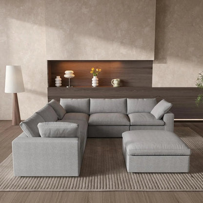 Light Gray Linen Blend Modular L Shaped Six Piece Corner Sectional HomeRoots