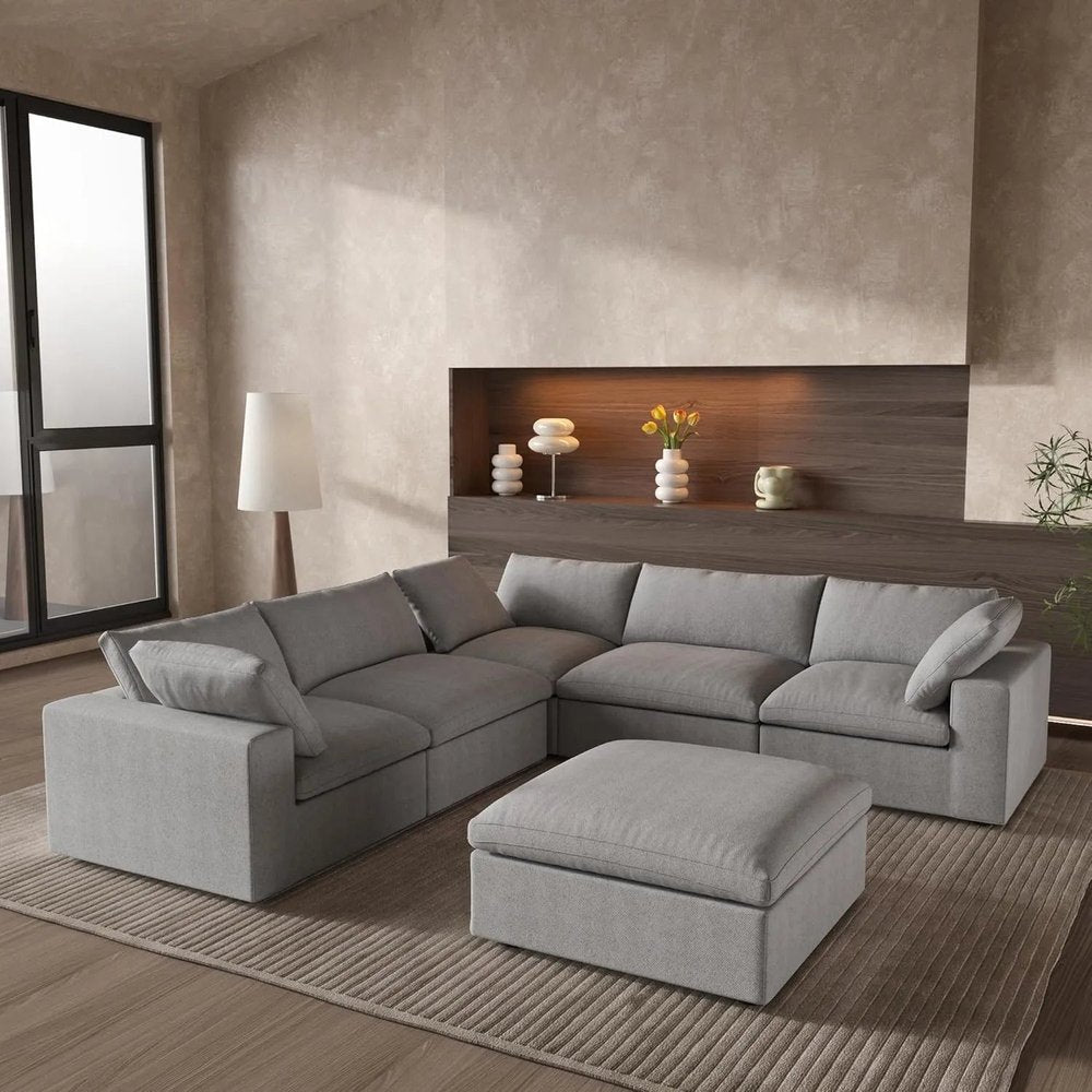 Light Gray Linen Blend Modular L Shaped Six Piece Corner Sectional HomeRoots