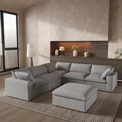 Light Gray Linen Blend Modular L Shaped Six Piece Corner Sectional HomeRoots