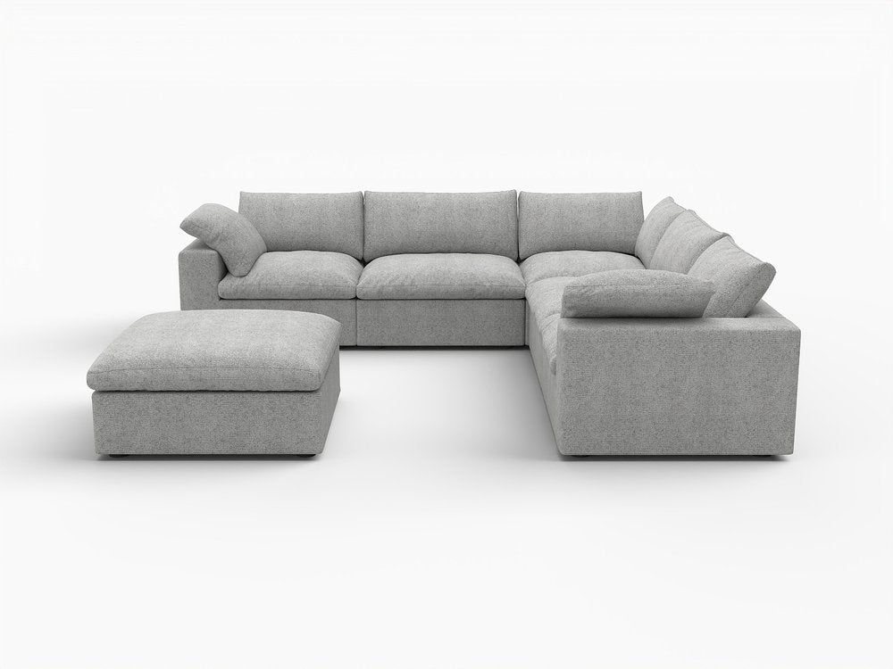 Light Gray Linen Blend Modular L Shaped Six Piece Corner Sectional With Ottoman HomeRoots