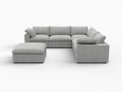 Light Gray Linen Blend Modular L Shaped Six Piece Corner Sectional With Ottoman HomeRoots
