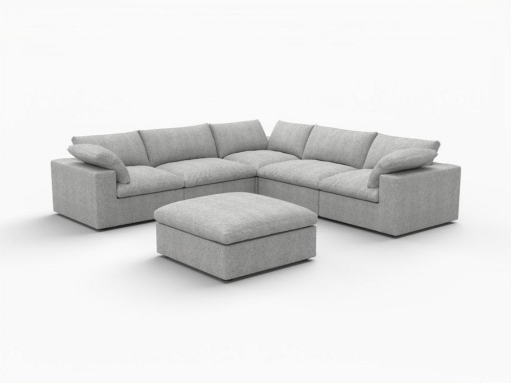 Light Gray Linen Blend Modular L Shaped Six Piece Corner Sectional With Ottoman HomeRoots